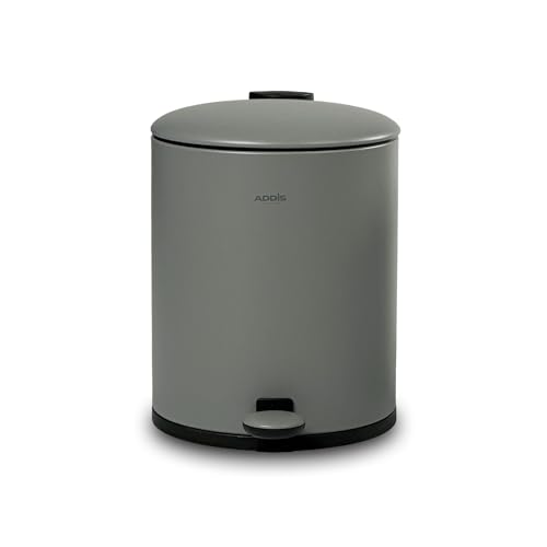 Addis 5L Bathroom Bin - Soft Close Pedal Operation | Compact Metal Design | Grey 2
