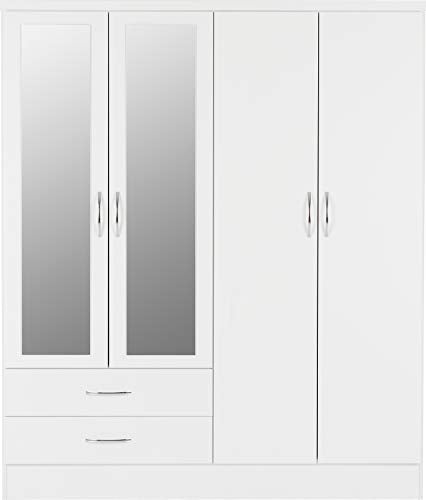 Seconique Nevada 4 Door 2 Drawer Wardrobe - White Gloss Finish | Composite Board & MDF 4