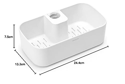 Brabantia Shower Caddy - Corrosion Resistant Plastic Storage | Fits Rods Ø16-Ø28mm | White 14