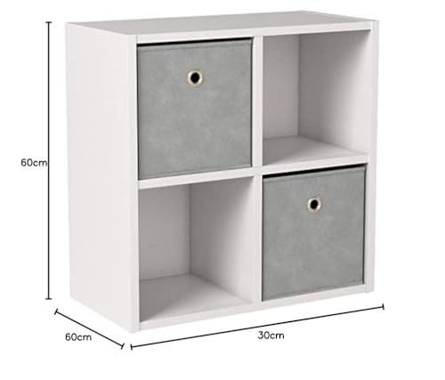 Home Source 4 Cube Storage Bookcase - White Wood Display Unit | 60cm Width 2