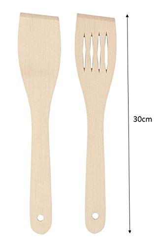 Chef Aid Wooden Spatulas Set of 2 - 30cm Slotted Turner for Cooking & Baking | Wood 2