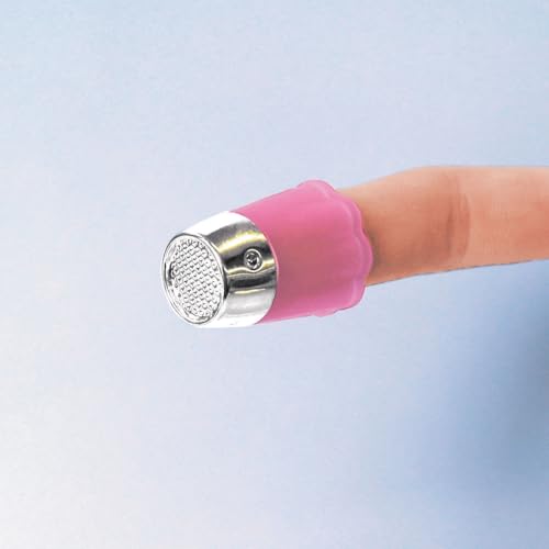 Clover Protect and Grip Thimble - Metal Top Safety | Lightweight Rubber Comfort | Pink, Size 1 4
