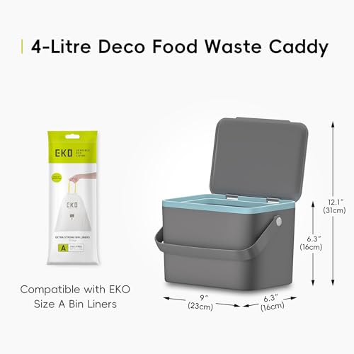 EKO Food Waste Compost Bin - Kitchen Countertop Caddy | 4 Litres | Grey ABS Plastic 3