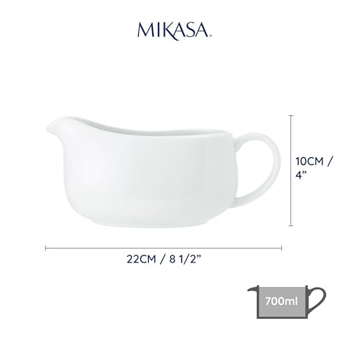 MIKASA Chalk Porcelain Gravy Boat - 700ml Capacity | Dishwasher Safe | 22cm Length 2