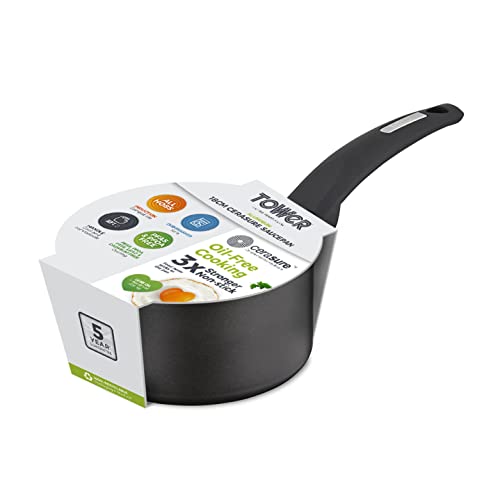Tower T80357 Cerasure 18cm Saucepan with Non-Stick Coating | Suitable for All Hobs | Graphite 12
