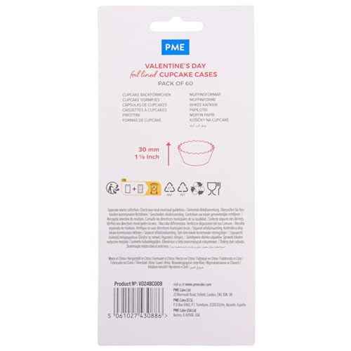 PME Valentines Foil-Lined Cupcake Cases - 60 Count | Pink & Red Heart Designs | 52x30mm 4