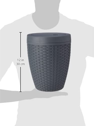 Addis Faux Rattan Round Swing Lid Bathroom Bin - Charcoal | 5L Capacity | Plastic 9