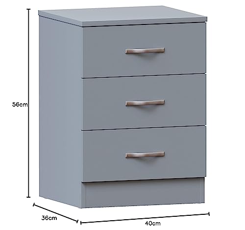 Vida Designs Riano Chest of Drawers - 3 Drawers | Grey | H 56 x W 40 x D 36 cm 2