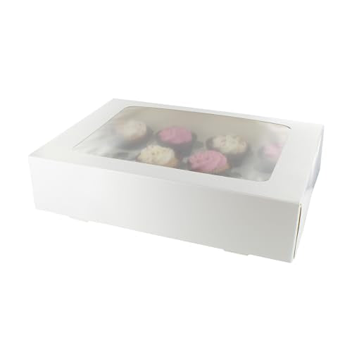 Culpitt 12 Hole Cupcake Boxes - 5 Pack White Card Carrier with Clear Window | Sturdy Design 12