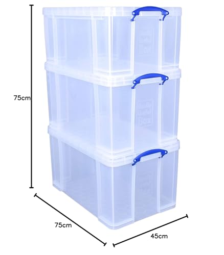 Really Useful Box Storage Box - Bonus Pack of 3 (2 x 84L + 1 x 64L) | Clear Polypropylene | Lockable 6