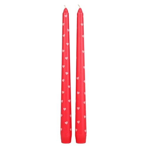 Talking Tables 2 Pack Heart Taper Dinner Candles - 5 Hr Burn Time | Unscented Red Wax | 25cm 2