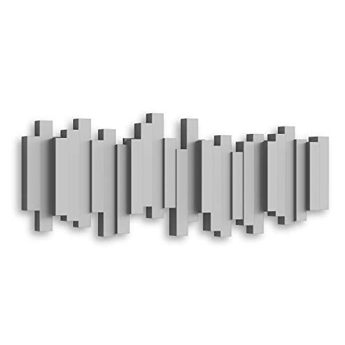 Umbra Sticks Wall-Mounted Coat Rack Rail Hook - 5 Retractable Pegs | Grey Plastic | Modern Design 10