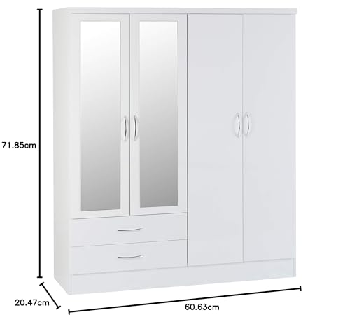 Seconique Nevada 4 Door 2 Drawer Wardrobe - White Gloss Finish | Composite Board & MDF 10