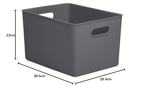 TATAY Baobab Plastic Storage Basket - 22 L Capacity | Anthracite Grey | Stackable 5
