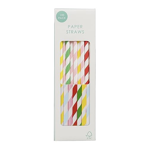Talking Tables Multi Colour Paper Straws - 100 Pack | Regular Size | Multicoloured