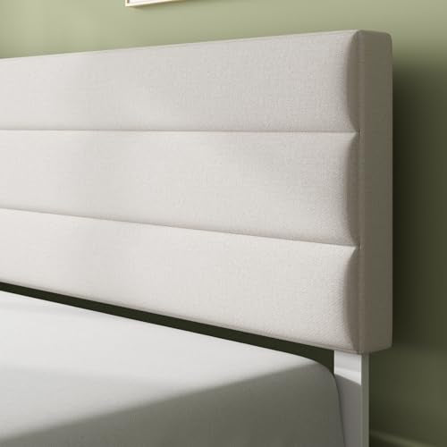 Zinus Piper Double Upholstered Bed Frame with Headboard - Off White | 135 x 190 cm | Steel Frame 4