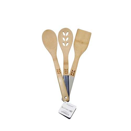 Cooksmart Bauhaus Geo Bamboo Wooden Spoon Set of 3 | Eco-Friendly & Safe for Non-Stick Cookware