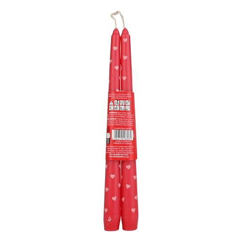 Talking Tables 2 Pack Heart Taper Dinner Candles - 5 Hr Burn Time | Unscented Red Wax | 25cm 3