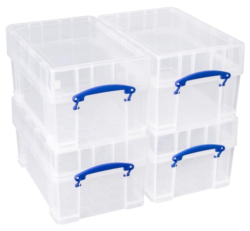 Really Useful Box Plastic Storage Box - 9 Litre Capacity, Clear, XL Lid, Stackable | Pack of 4 2
