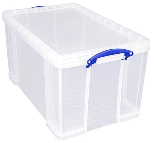 Really Useful Box Plastic Storage Box - 84 Litre Capacity, Clear, Pack of 2 2