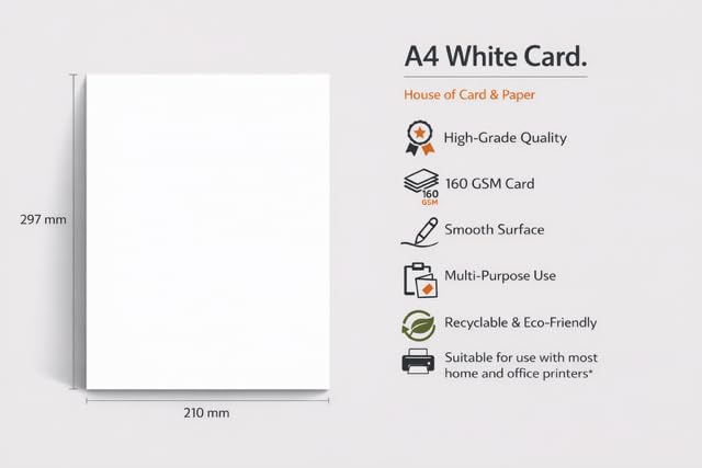 House of Card & Paper A4 White Card Stock 160 gsm | Pack of 25 Sheets | Made in the UK 3