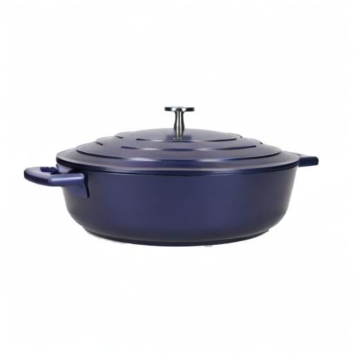 MasterClass Shallow Casserole Dish with Lid - 4 Litre, 28 cm, Lightweight Cast Aluminium, Blue 10