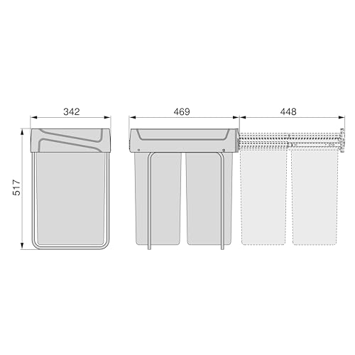 Emuca Kitchen Recycling Bin - Bottom Fixing, Manual Pull-Out | 2x25L Capacity | Anthracite Grey 3