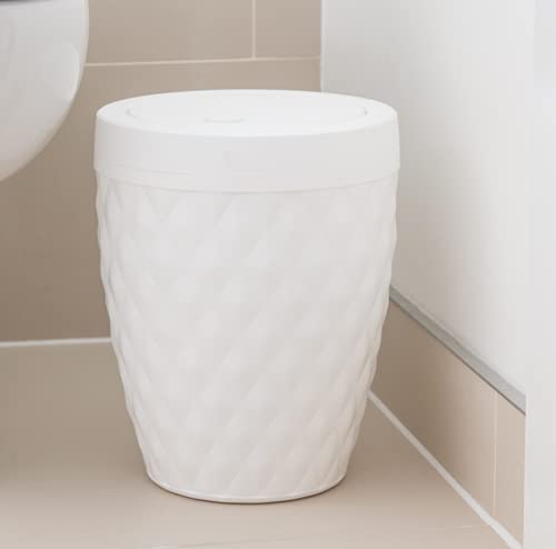 Addis 518030 Diamond Style Round Bathroom Bin | 5L Capacity | White Plastic | Swing Lid 6