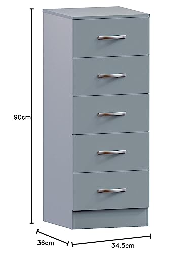 Vida Designs Riano 5 Drawer Narrow Chest - Engineered Wood Storage | Grey | 34.5W x 90H cm 2