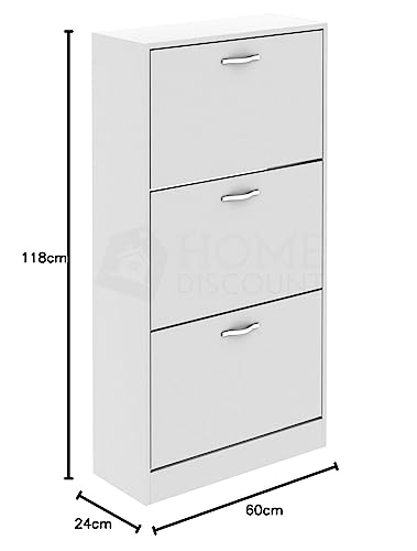 Vida Designs Wooden Shoe Cabinet - 3 Pull-Down Drawers | Slim Entryway Storage | White 3
