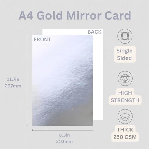 Hawksbill Silver Mirror Card Stock - 25 Sheets A4, 250 GSM Reflective Paper | Die Cutting Ready 2