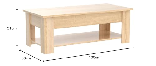 Home Source Modern Coffee Table with Lift Top Storage and Magazine Shelf | Oak Effect | 100cm 2