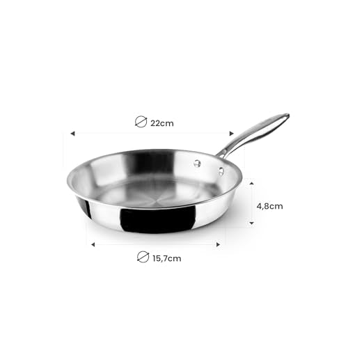 IBILI Triply Natural Frying Pan - 22 cm Diameter | Tri-Ply Stainless Steel & Aluminum | Induction Compatible 3