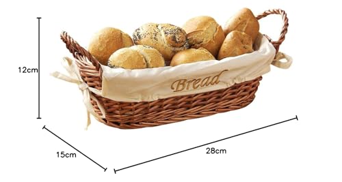 Premier Housewares Natural Willow Wicker Bread Basket with Cream Lining | 28cm L x 12cm H | Washable 2