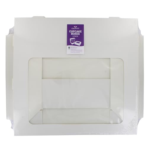 Culpitt 12 Hole Cupcake Boxes - 5 Pack White Card Carrier with Clear Window | Sturdy Design 14