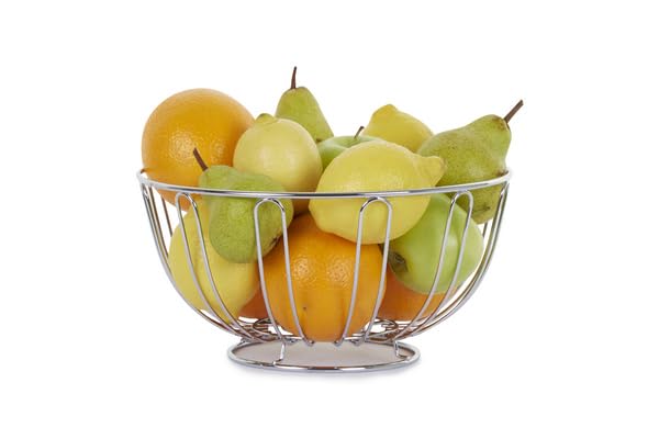 apollo 5664 Chrome Fruit Bowl - Stylish Ornamental Design | Silver | 24x12cm