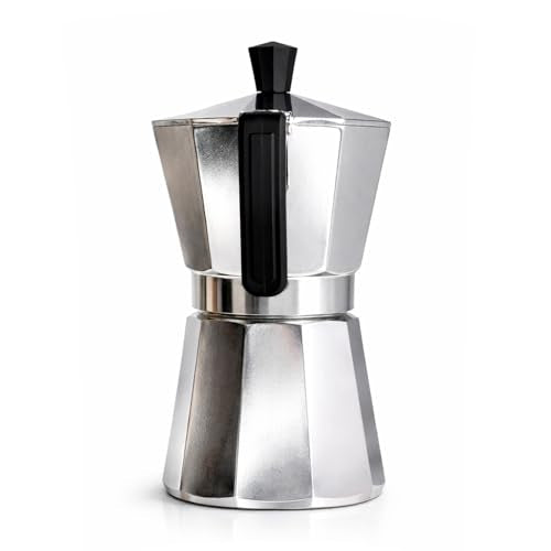 WECOOK! Paola Italian Moka Pot Espresso Maker - Aluminum, 3 Cups | Gas, Electric & Ceramic Hobs | Silver