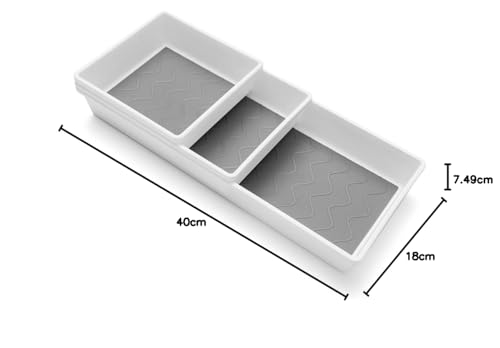 Addis Premium Tidy Drawer Storage Boxes - Set of 3 | White/Grey | Plastic 7