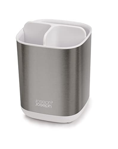 Joseph Joseph Easy-Store Compact Toothbrush Holder Caddy - White/Steel | Ventilated | Non-Slip 2