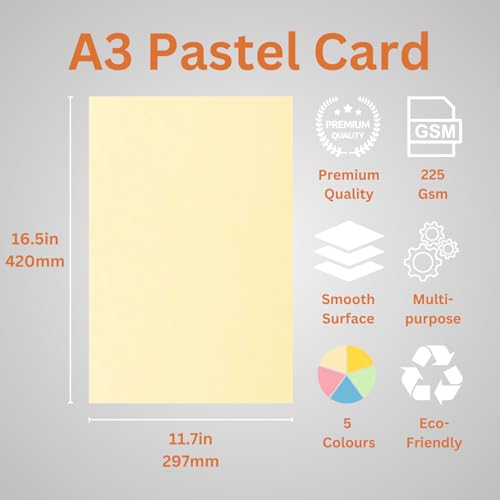 Hawksbill A3 Pastel Card 225GSM Rainbow Coloured Card | 50 Pack 2
