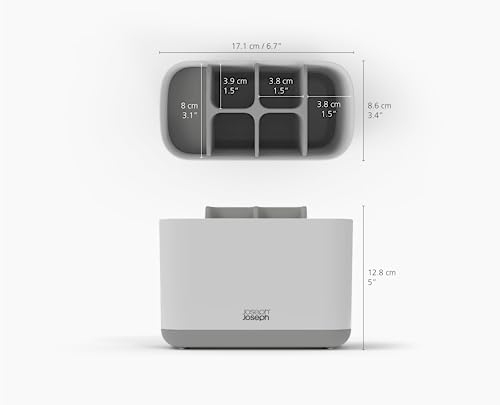 Joseph Joseph Easy-Store Large Toothbrush Holder Caddy - White/Steel | Ventilated & Fingerprint-Resistant