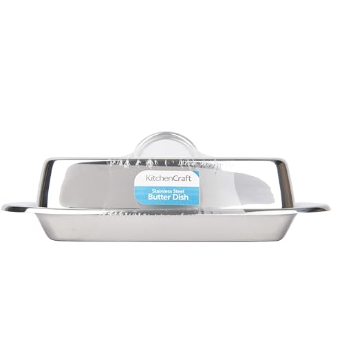 KitchenCraft Stainless Steel Butter Dish with Lid | Rectangular | Silver