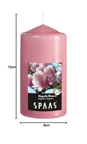 Spaas Scented Cylinder Pillar Candle - Magnolia Blossom Scent | 65 Hours Burn Time | D 80mm x H 150mm