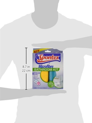 Spontex Microfibre Bathroom Kit - Removes Grime & Watermarks | 2 Cloths | Washable 500 Times 12