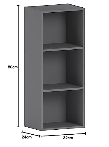 Vida Designs Oxford 3 Tier Cube Bookcase - Grey Wood Shelving | H 80 x W 32 x D 24 cm 2