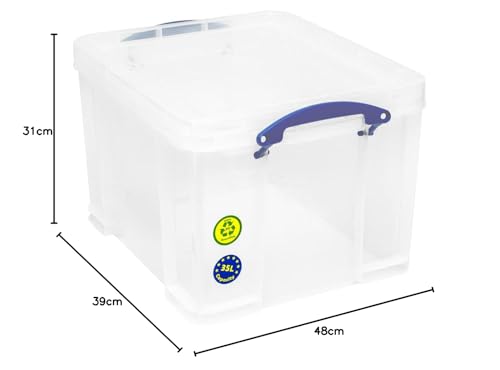 Really Useful Box Plastic Storage Box - 3 x 35 Litre Clear | Stackable | Secure Clip Handles 9