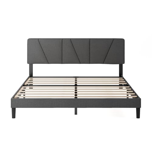 Zinus Maya King Bed Frame with Headboard - 11.8'' Height - Dark Grey Upholstered Base 4
