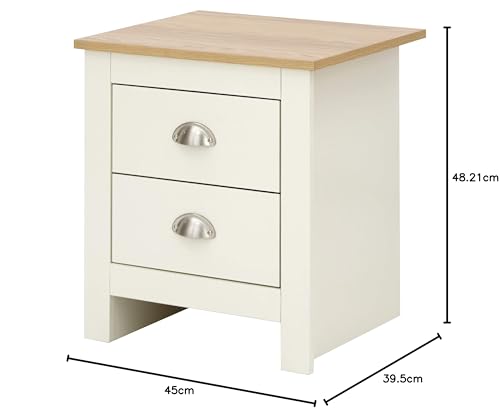 GFW Lancaster 2 Drawer Bedside Table - Cream with Oak Top | Storage | 48.2cm Height 7