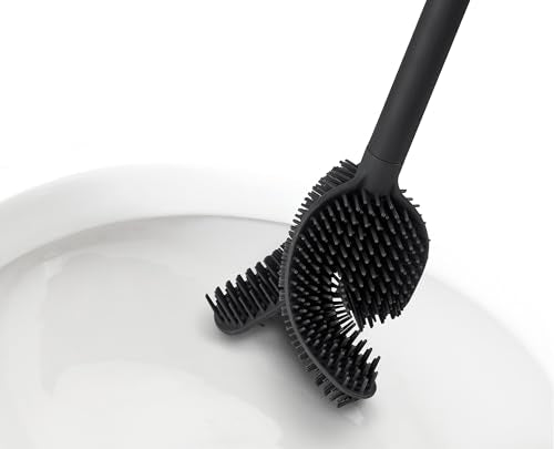 Joseph Joseph Flex 360 Toilet Brush and Holder Set - Anti-Drip, Anti-Clog, Triple-Action Head | Matt Black 4