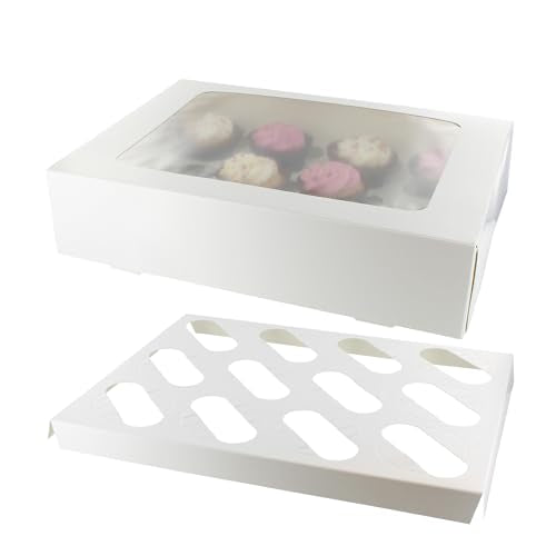 Culpitt 12 Hole Cupcake Boxes - 5 Pack White Card Carrier with Clear Window | Sturdy Design 13